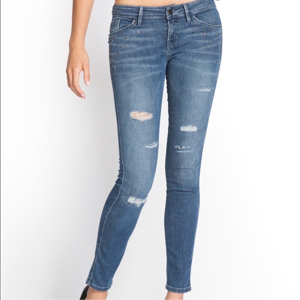New GUESS Brittney Skinny Ankle Embellished Light Wash Jeans 6 28